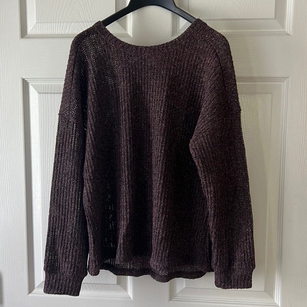 L.I.F.E Love is for eternity mauve sweater ornamental buttons on back, Sz Medium